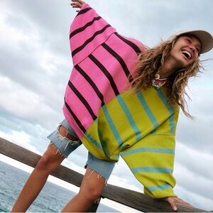 Free People Uptown Striped Pullover Sweater